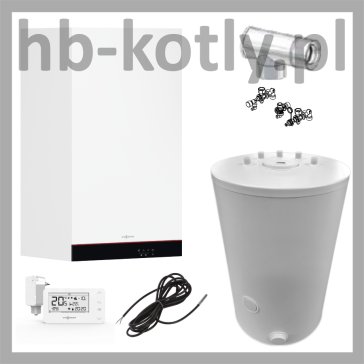 PAKIET VIESSMANN - Kocioł Vitodens 050-W z zasobnikiem Vitocell 200-V z regulatorem i bazowym zestawem kominowym